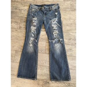 Silver Jeans Tuesday Bootcut 34X33 Distressed 34 X 33 Holes Boot Western Denim